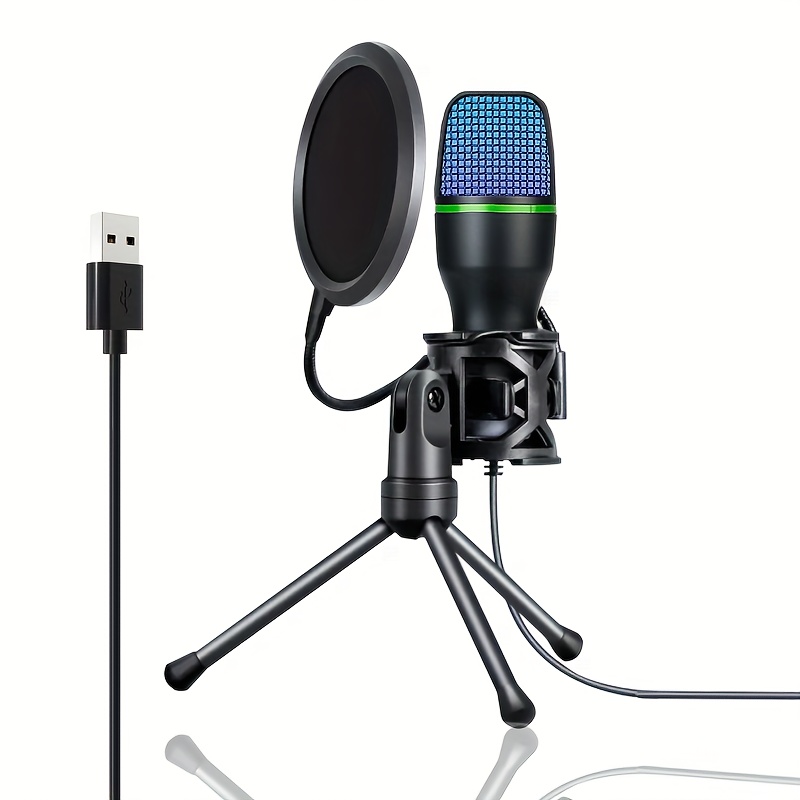  Micrófono condensador USB mejorado para computadora, ideal para  juegos, podcast, transmisión en vivo, grabación de , karaoke en PC,  Plug & Play, con soporte de brazo de metal ajustable, ideal 