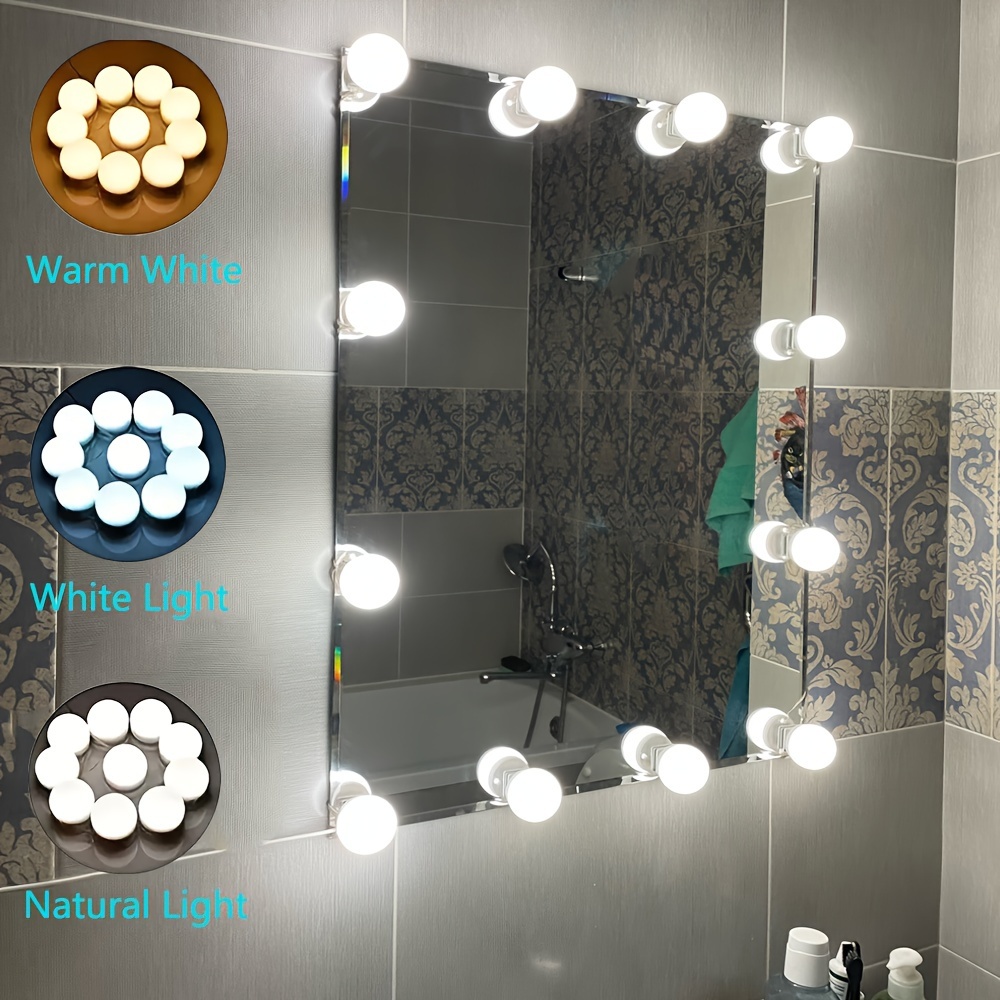 Luz de espejo de maquillaje DIY regulable, kit de luz de espejo  autoadhesiva para tocador, luz de maquillaje enchufable para espejo de  pared de baño (solo bombilla)