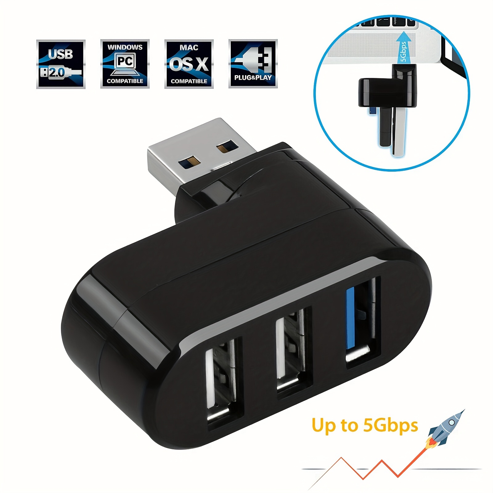 Comprar Divisor micro USB Adaptador USB de alta velocidad Concentrador USB  2.0 Expansor múltiple Base de enchufe multipuerto con interruptor de  encendido/apagado de luz LED para tableta, computadora portátil y PC