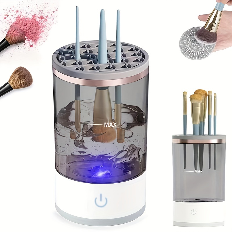 Eletric Makeup Brush Cleaner Dryer Machine,USB Rechargeable Cosmetic  Brushes Cleaner Machine with Automatic Brush Spinner and Foldable Silicone  Tank for Different Size Brushes Set 