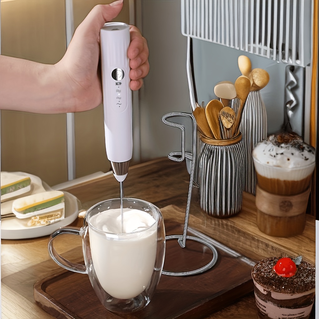  Espumador de leche de mano, mezclador de bebidas recargable por  USB con 2 batidores de acero inoxidable, espumador de café ajustable de 3  velocidades para capuchinos, chocolate caliente, batidos, mezcla de