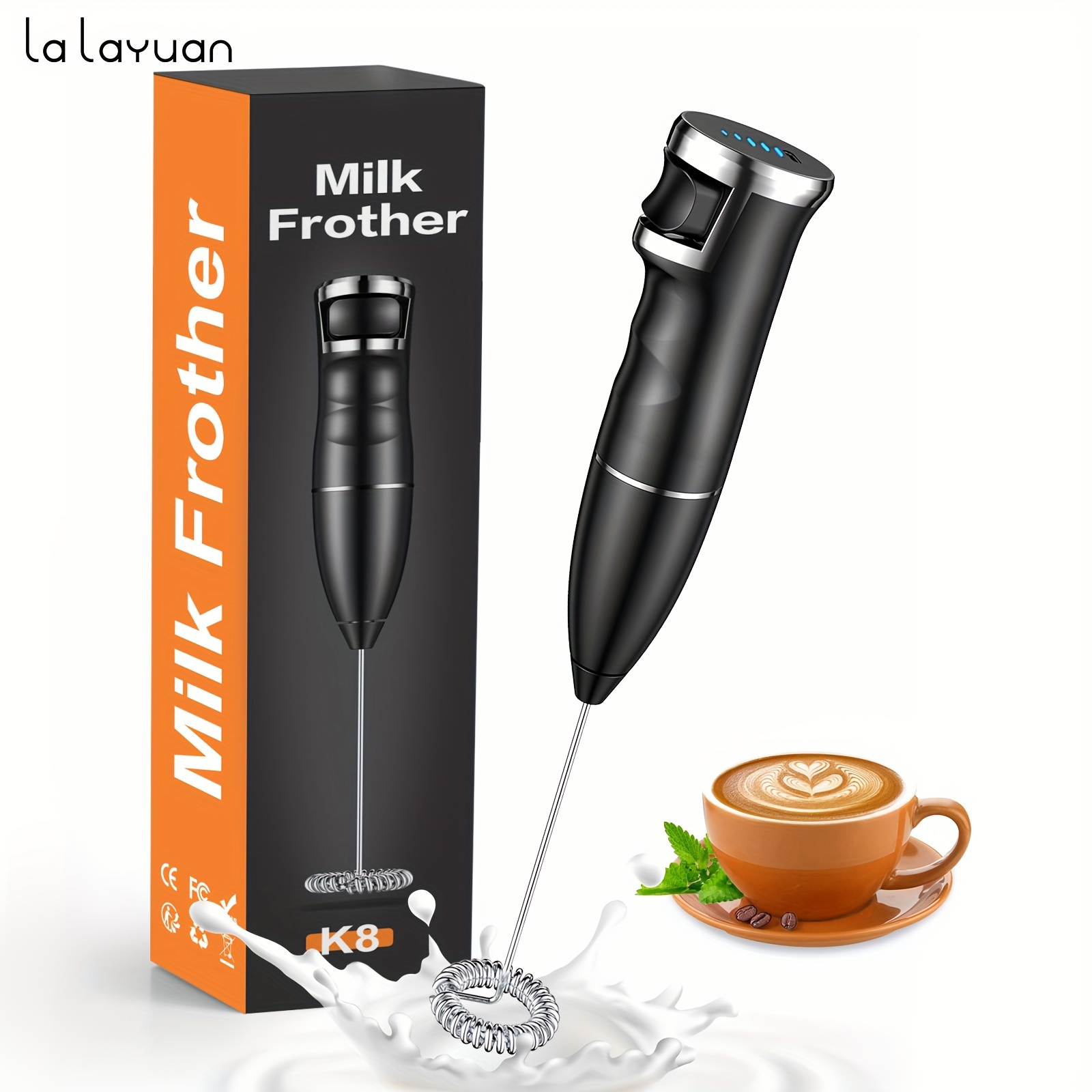 Espumador de café, espumador recargable por USB con 2 batidores de acero  inoxidable, espumador de mano ajustable de 3 velocidades, mezclador  eléctrico