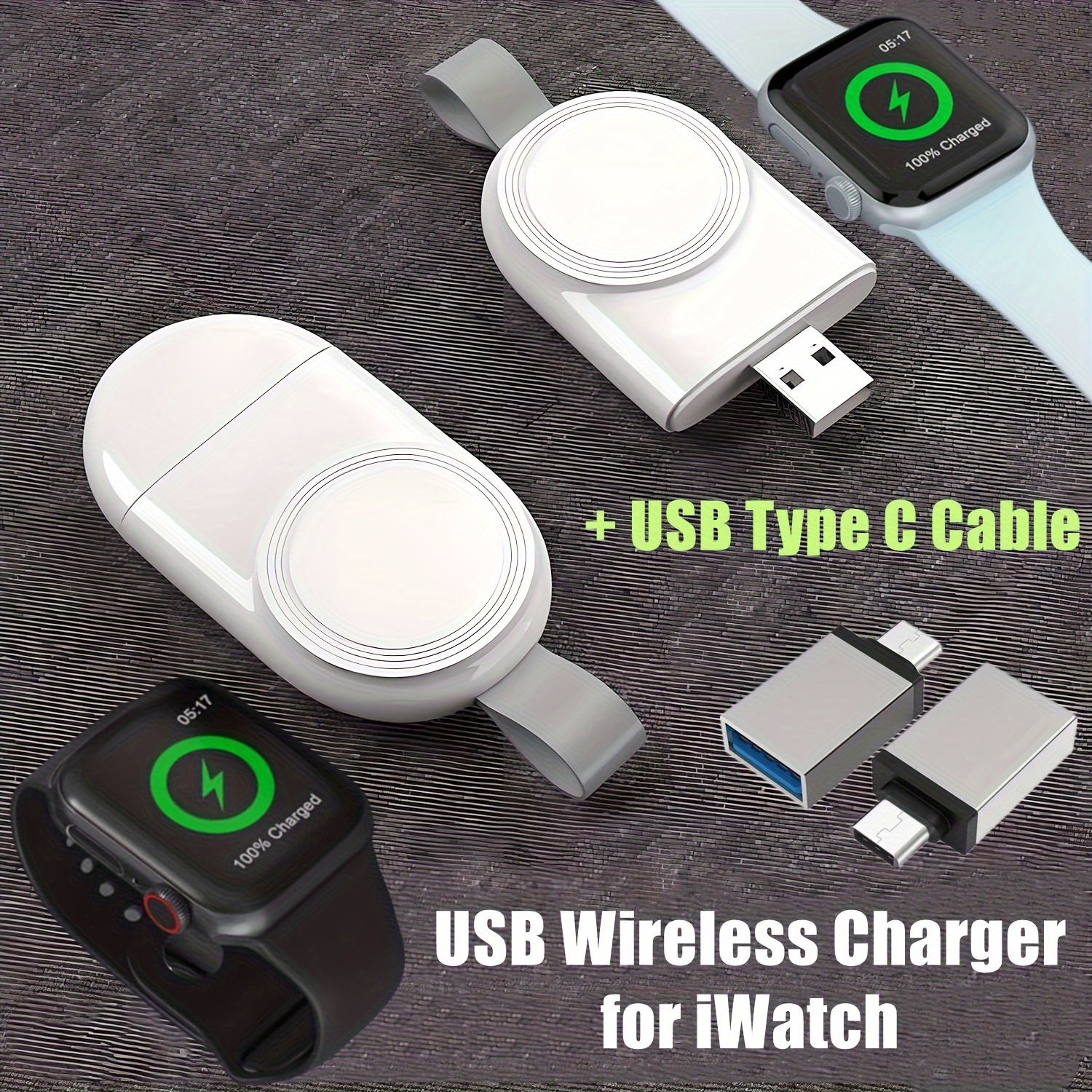 NEWDERY Support de charge portable pour Apple Watch, chargeur 2 en 1 iWatch  avec câble USB C, station de charge sans fil à charge rapide pour Apple