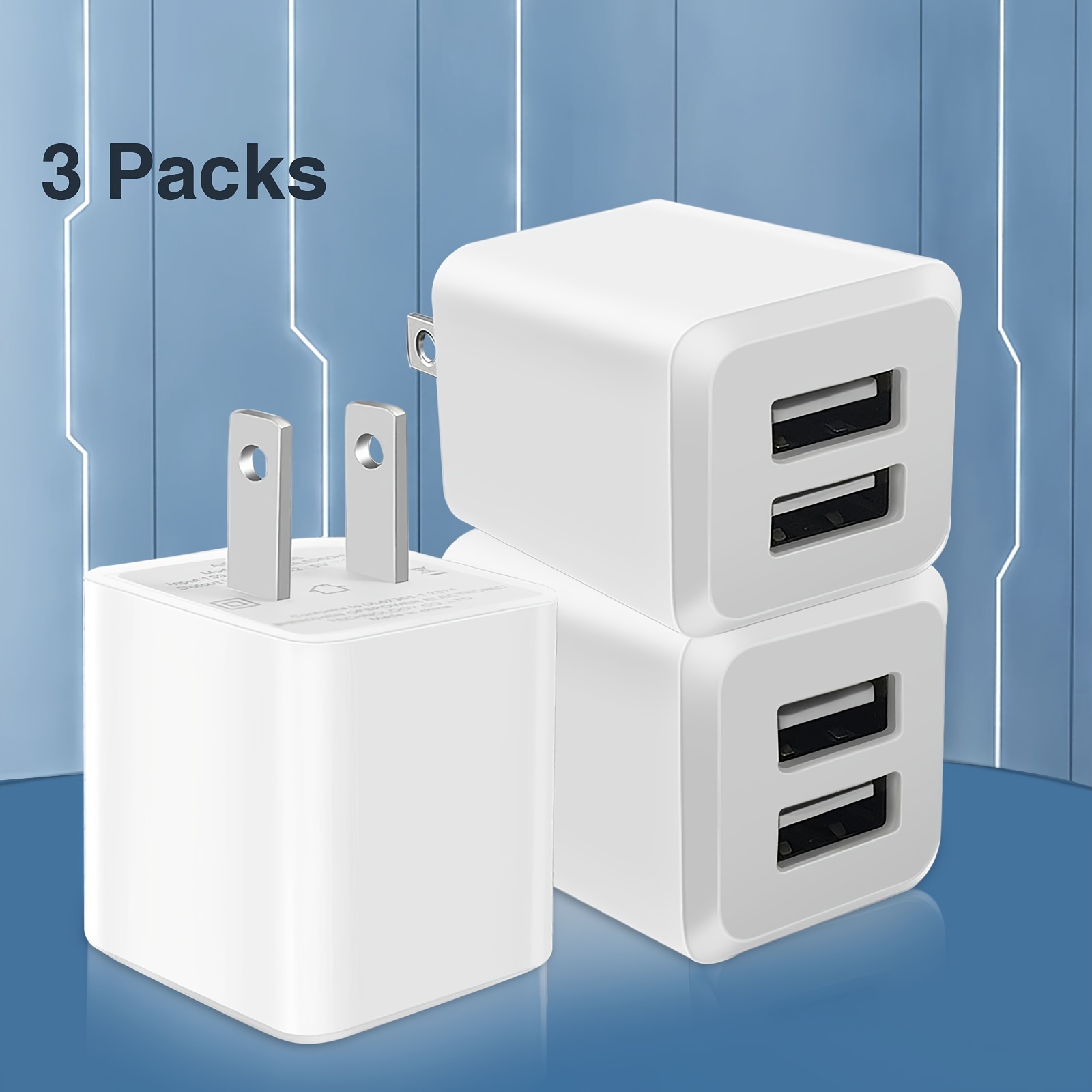 Cargador de pared USB, bloque de carga, enchufe de cargador doble, cargador  USB dual, paquete de 4 unidades de 2.1A/5V base de caja de carga para