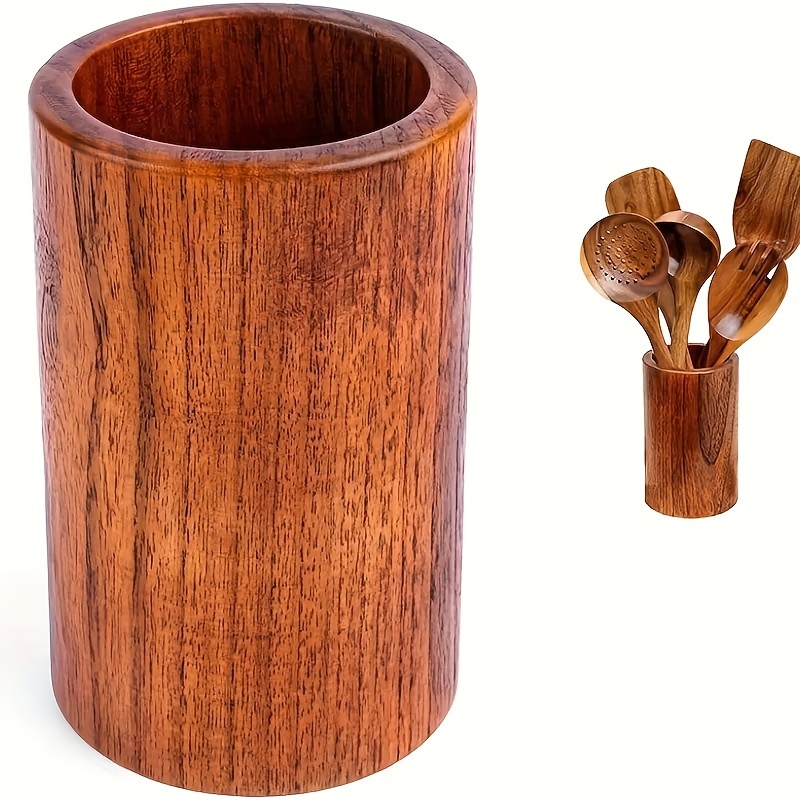 Organizador de utensilios de madera de mango, soporte para cucharas,  tenedores, cuchillos, sal pimienta, servilletas, organizador de cubiertos