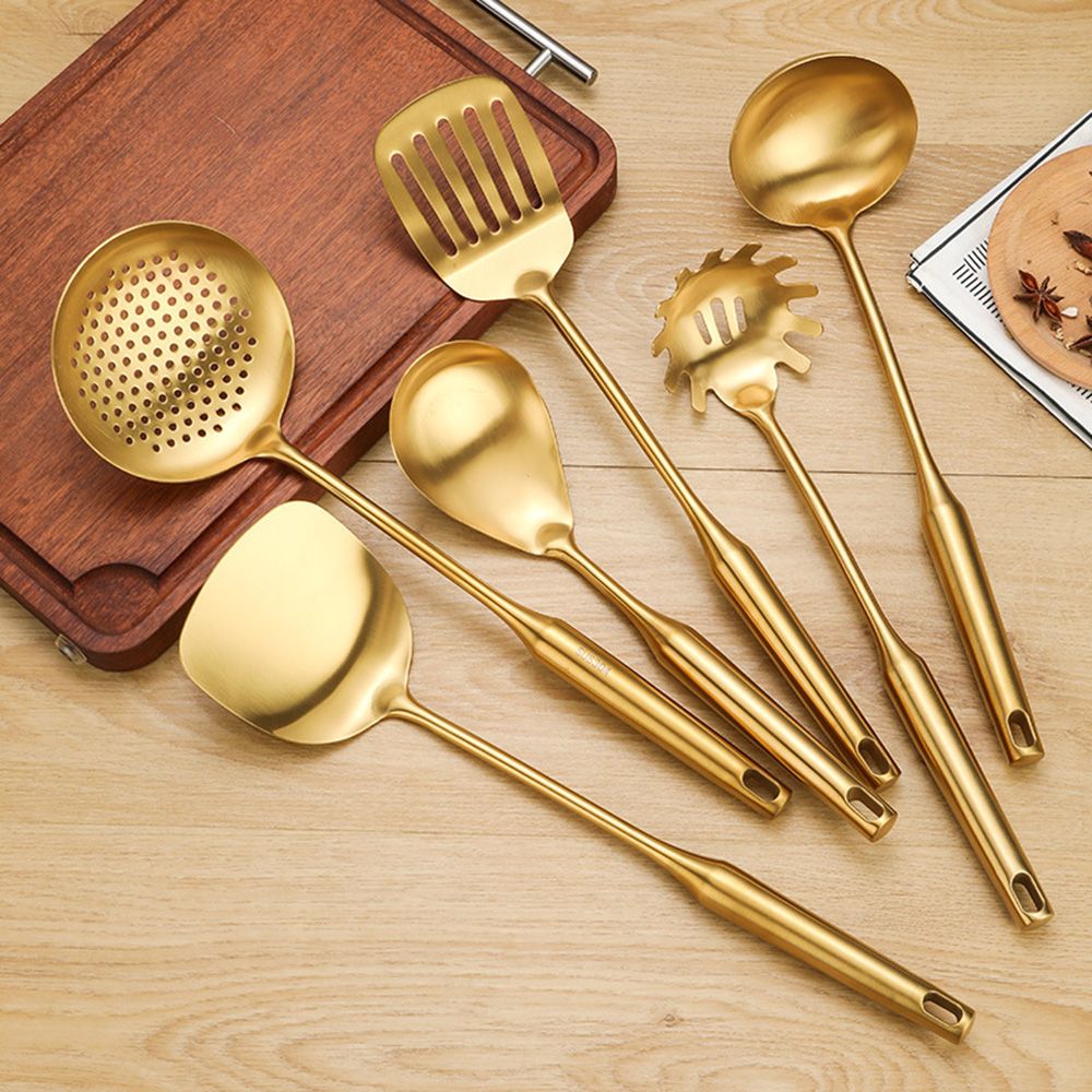 1pcs Stainless Steel Kitchen Tools Gold Cooking Set Spatula Shovel Soup  Spoon Turner Tong Kitchen Accessories