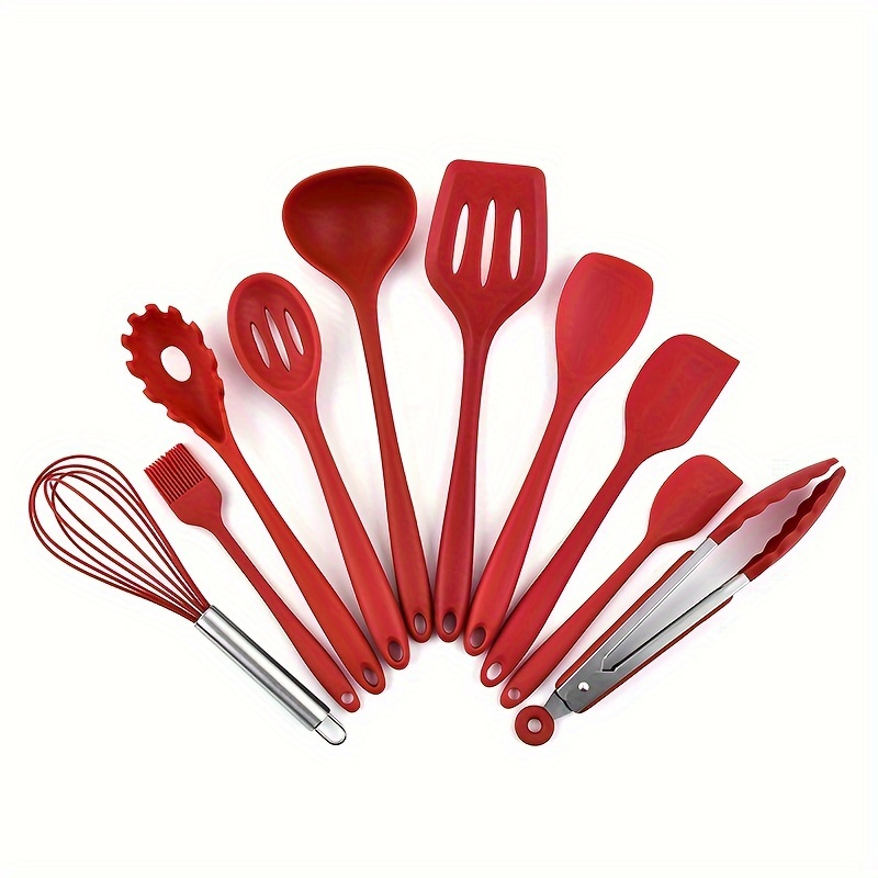 Mainstays 12 inch Stainless Steel and Silicone Convenient Whisk Spatula  with Bowl Scraper, Red 