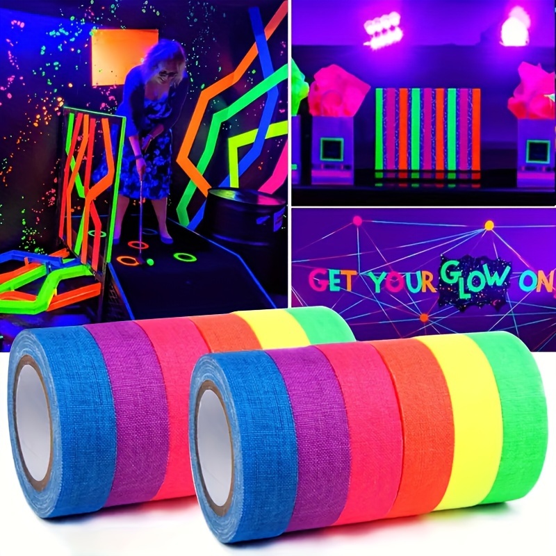 Adhesive Black Light Tape Sets, 6 Colors Neon Gaffer Cloth Tape,  Fluorescent UV Blacklight Glow in The Dark Tape for UV Party (0.6 inch x  16.5 feet)