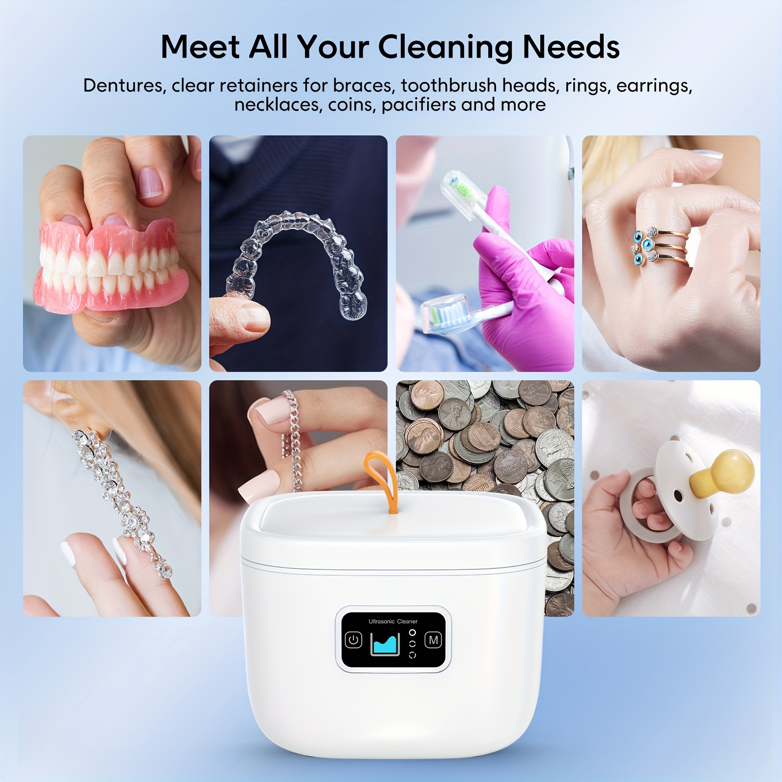Ultrasonic Cleaner for Dentures & Retainers: Space-Saving, 42kHz Portable  Professional Ultra Sonic Cleaner Machine for Jewelry, Mouth Guard, Rings