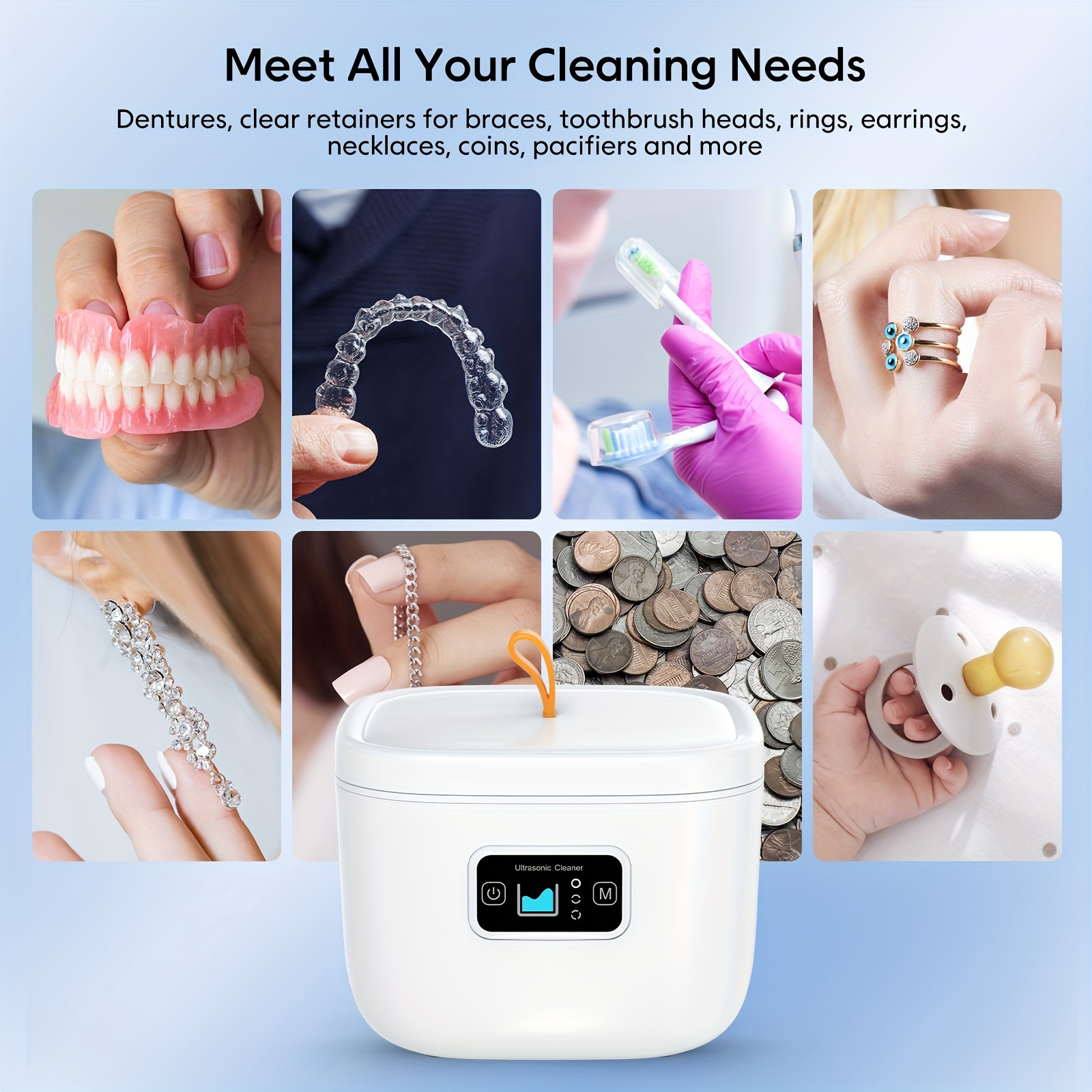 1Pc High Frequency Multifunctional Cleaning Machine For Home Use, Suitable  For Cleaning Contact Lenses, Watches, Jewelry, Makeup Brushes, Dentures