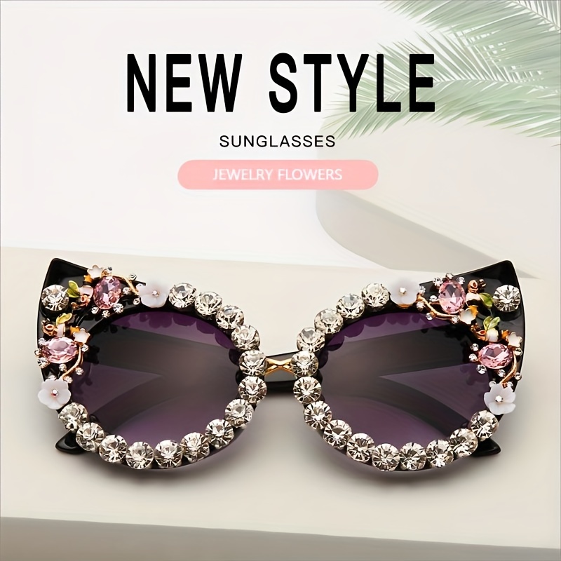 1pc Rhinestone Decorated Sunglasses With Chain Link