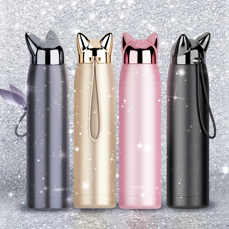 ZOEO Cat Water Bottle with Straw Lid Cute Kitten White Thermos Kids  Insulated Stainless Steel Water Flask Sports, 20 Oz Hot Cold