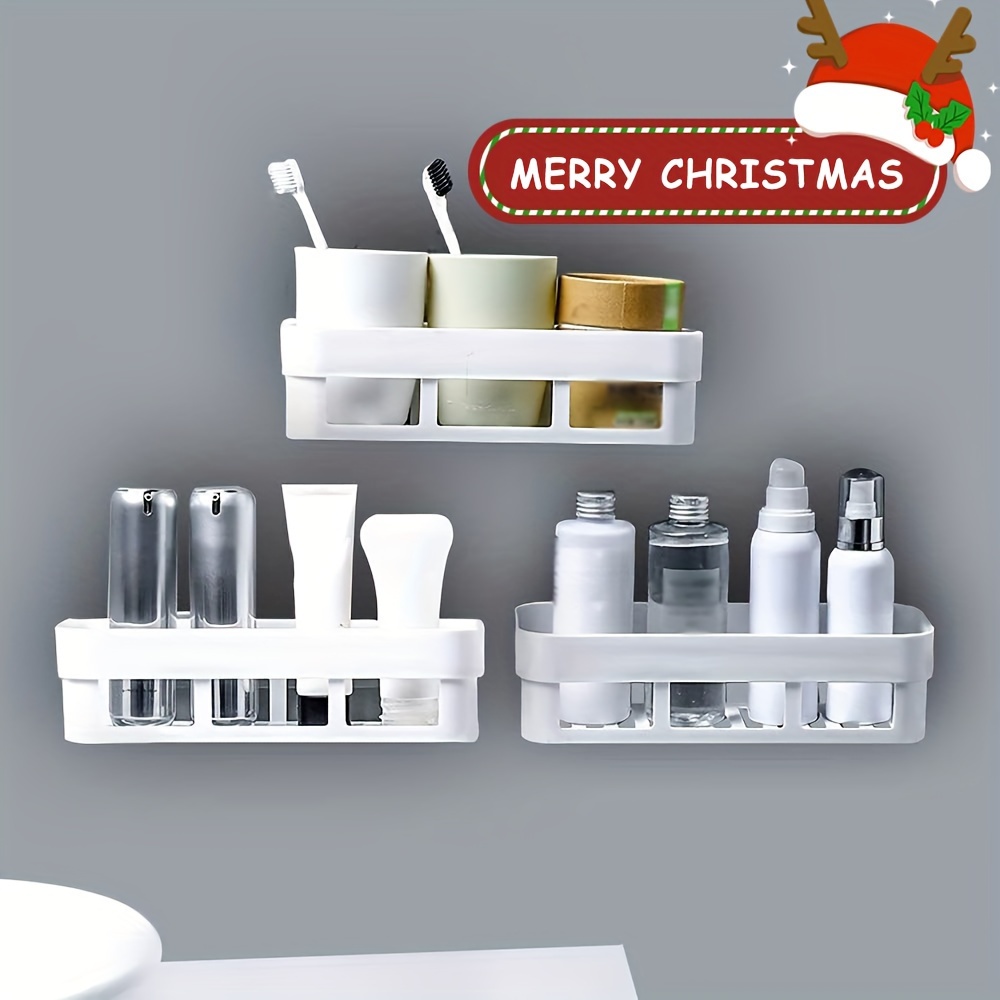 Plastic Wall Mount Bathroom Shelves, No Drilling Self Adhesive Wall Storage  Rack, Waterproof Suction