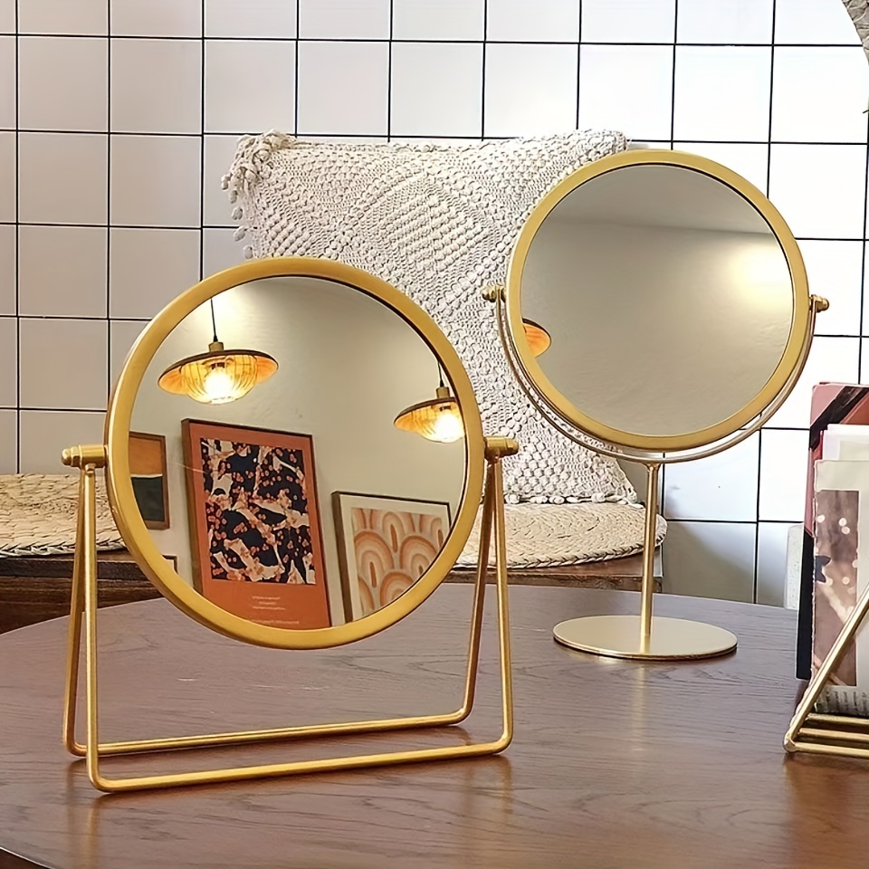Gold Bath Mirror Vintage Wall Ornament Cosmetics Storage Cabinet Bathroom  Smart LED Light Mirror Hanging Espejo