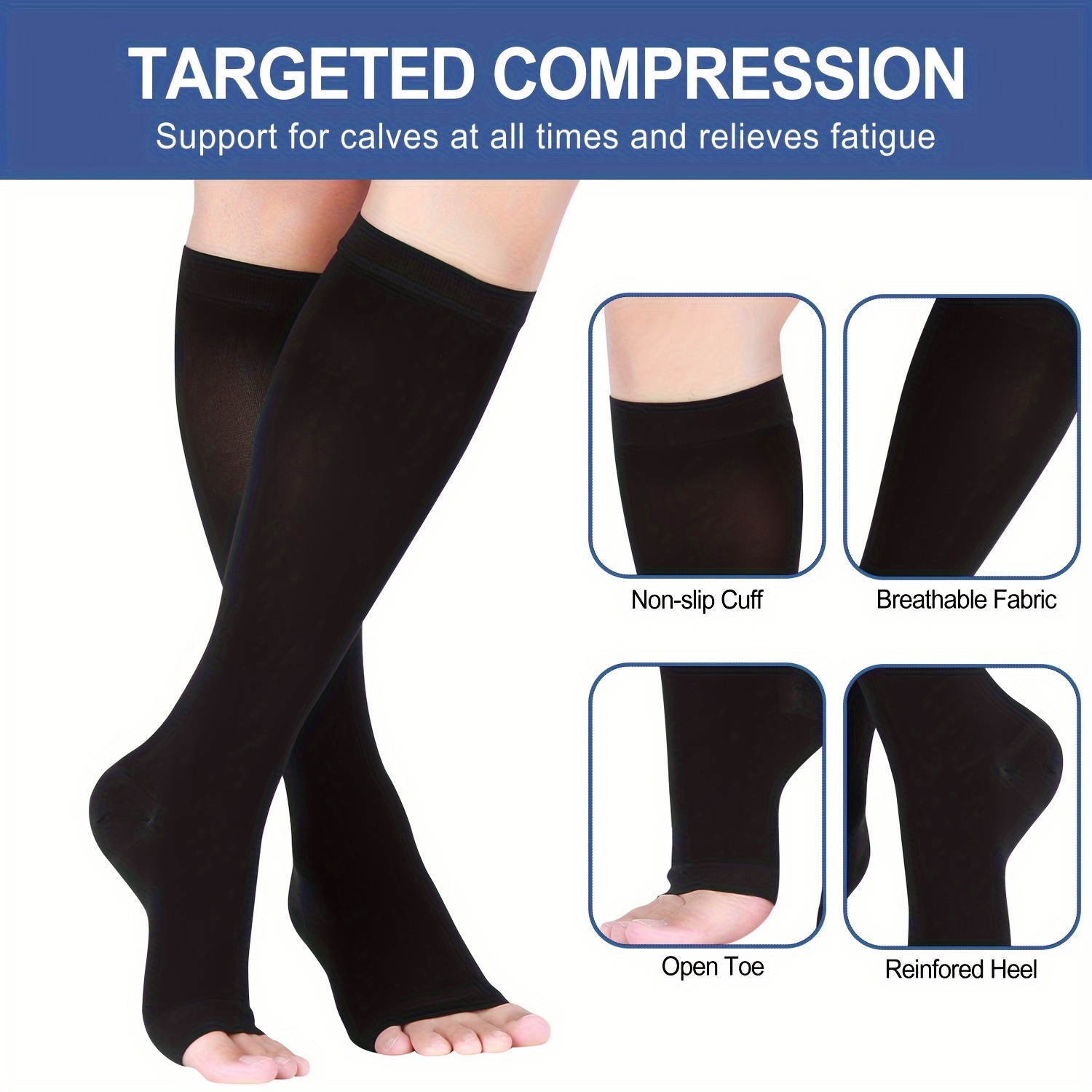 3 pares medias de compresión para varices 20-30 punta cerrados calcetines