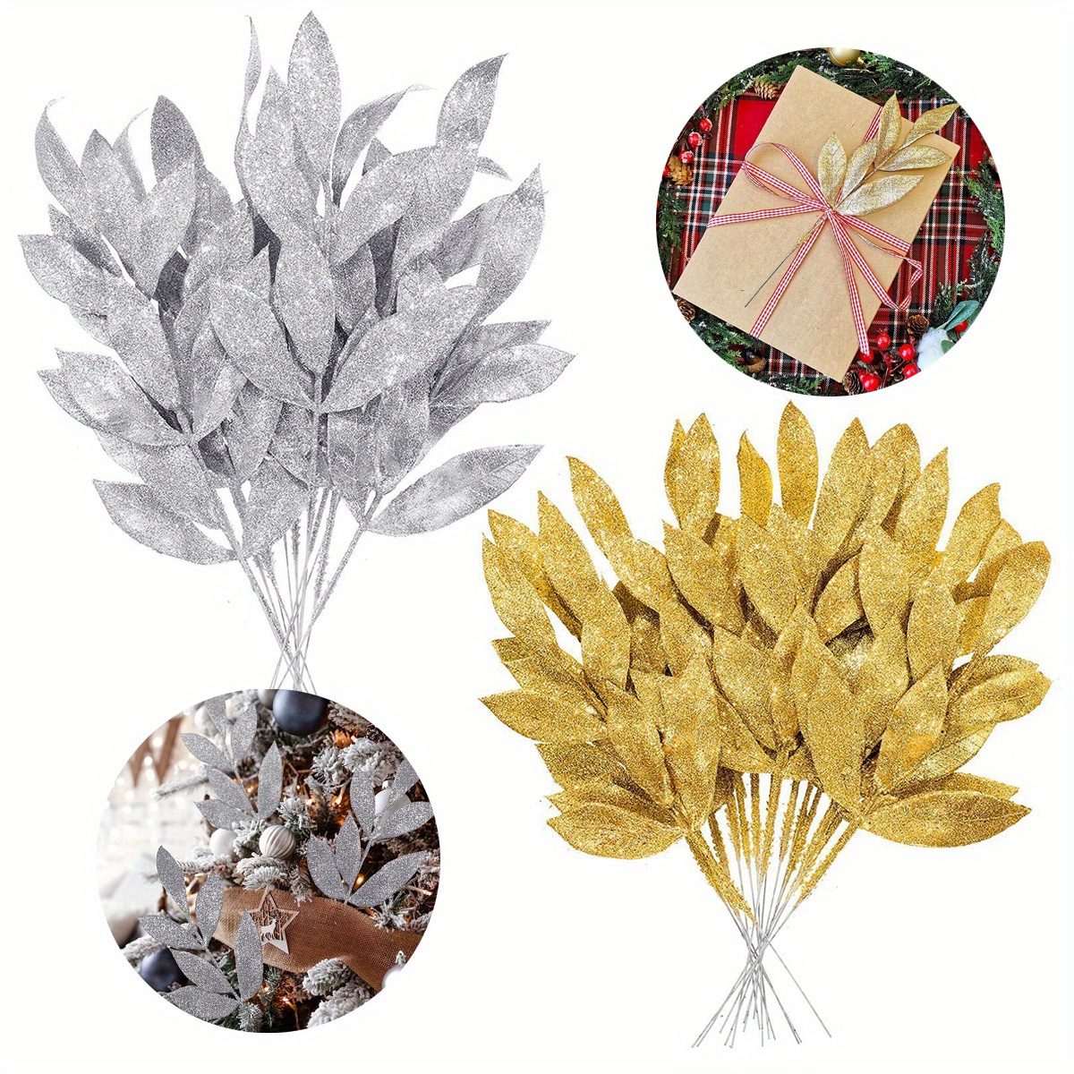 Great Choice Products 6Pcs Christmas Glitter Leaves Bay Leaves