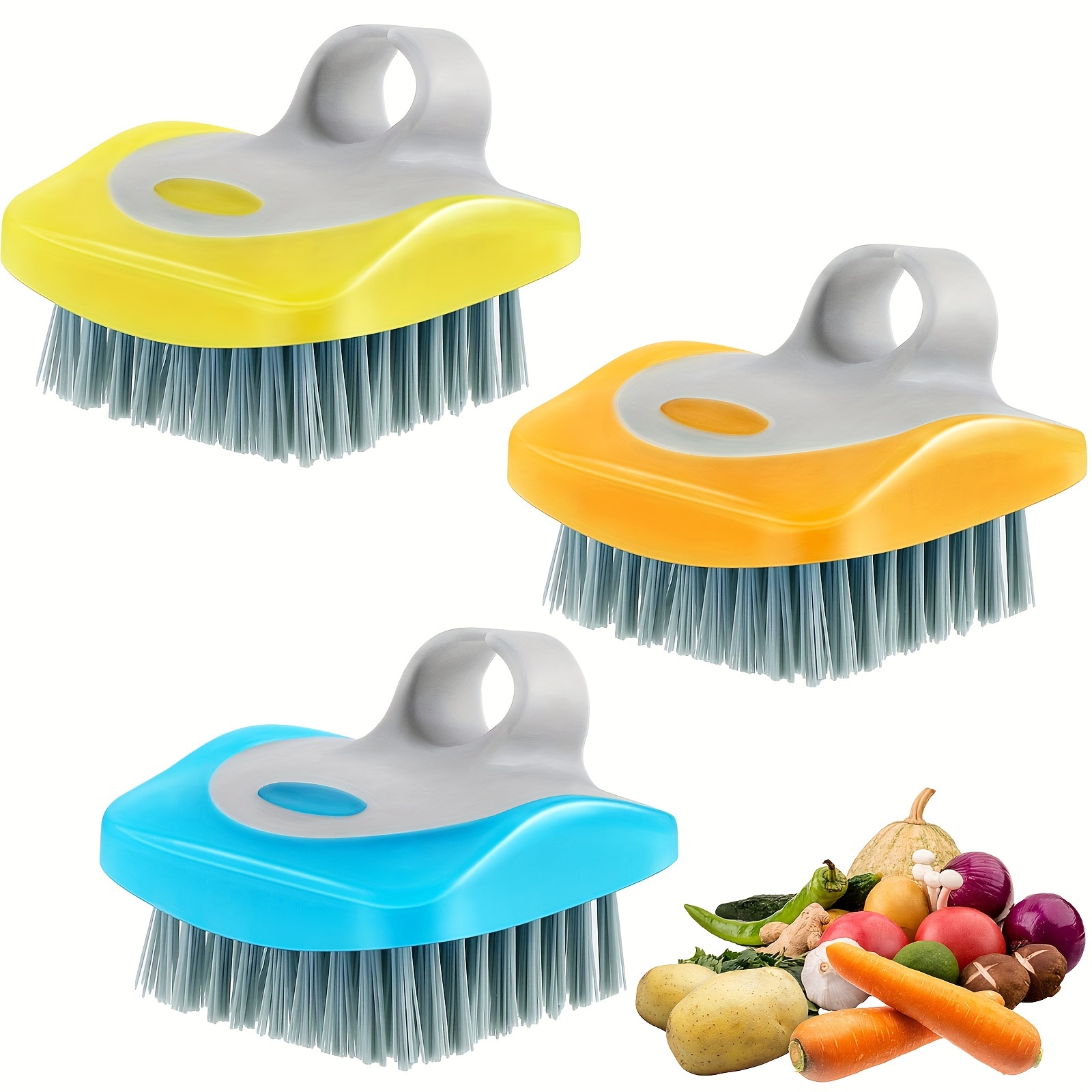 5pcs Multifunctional Fruit and Vegetable Brush Scrubber,Silicone Flexible  Bristles Kitchen Scrub Brushes,Kitchen Food Cleaning Tool for Potatoes