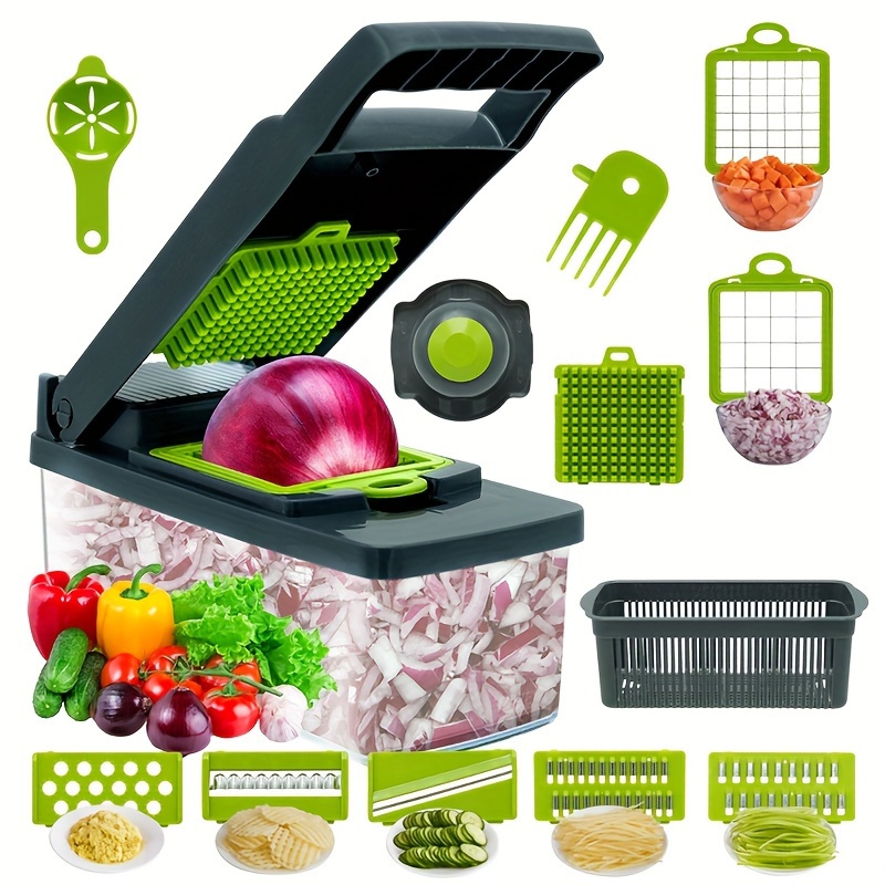 2489 Your Brand Plastic Nicer Dicer, Slicer 12 In 1, Vegetable Cutter Set,  (12in1-Green)