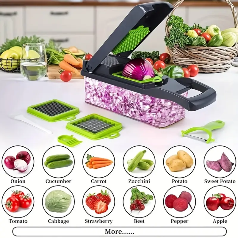 14/16pcs/Set, Vegetable Chopper, Multifunctional Fruit Slicer, Manual Food  Grater, Vegetable Slicer, Cutter With Container And Hand Guard, Onion Mince