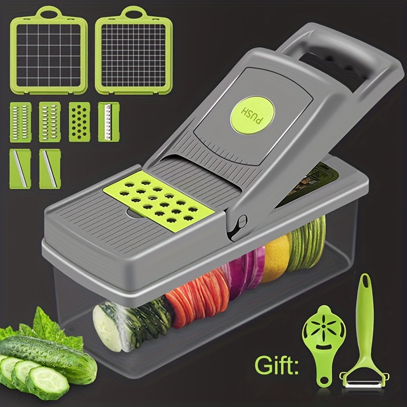 LHS - Picador de verduras multifuncional, para ensaladas, cortador de  cebolla, papas, rallador de queso, con recipiente, 5 cuchillas (verde)