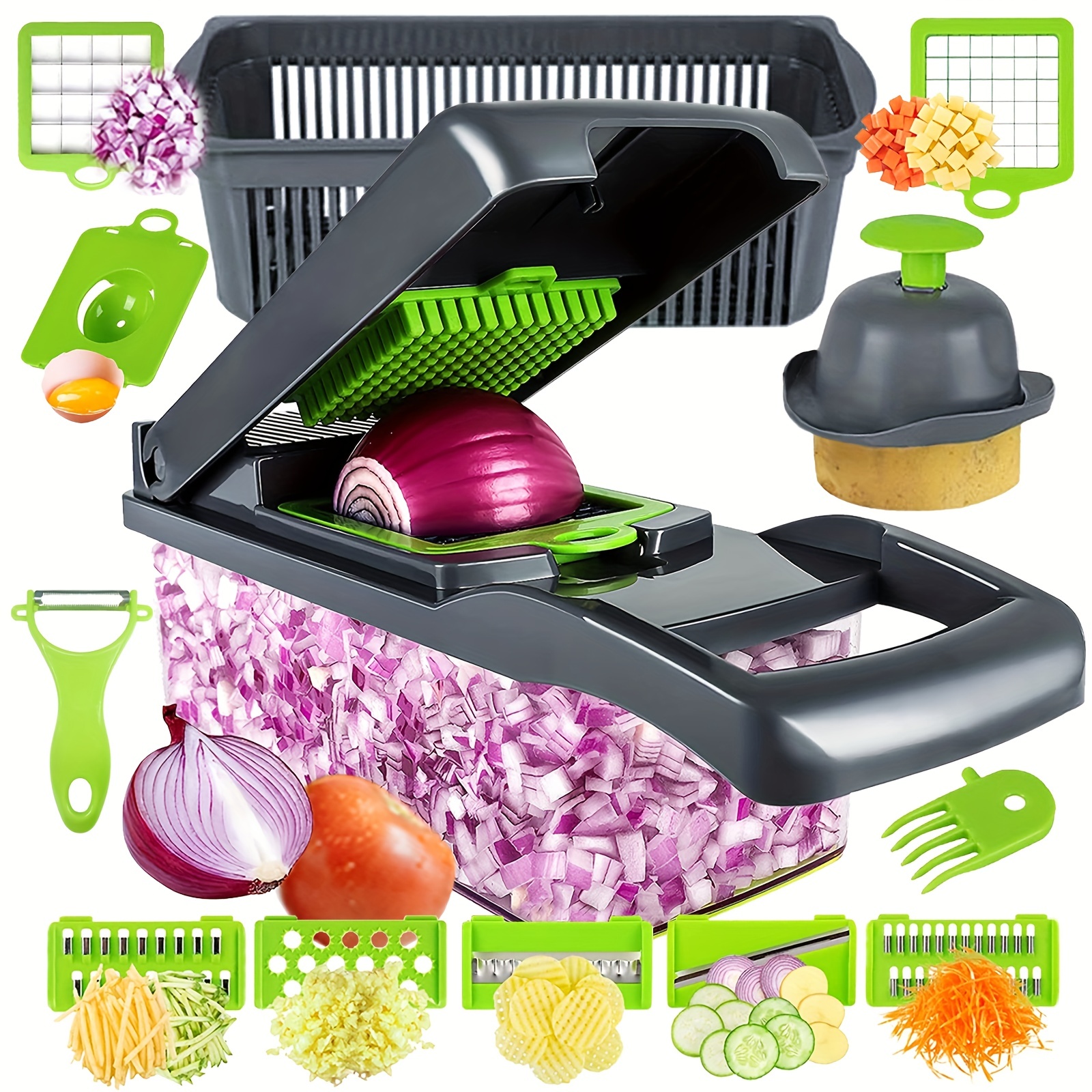 25in1 Multifunctional Vegetable Chopper With 10 Blades, Onion