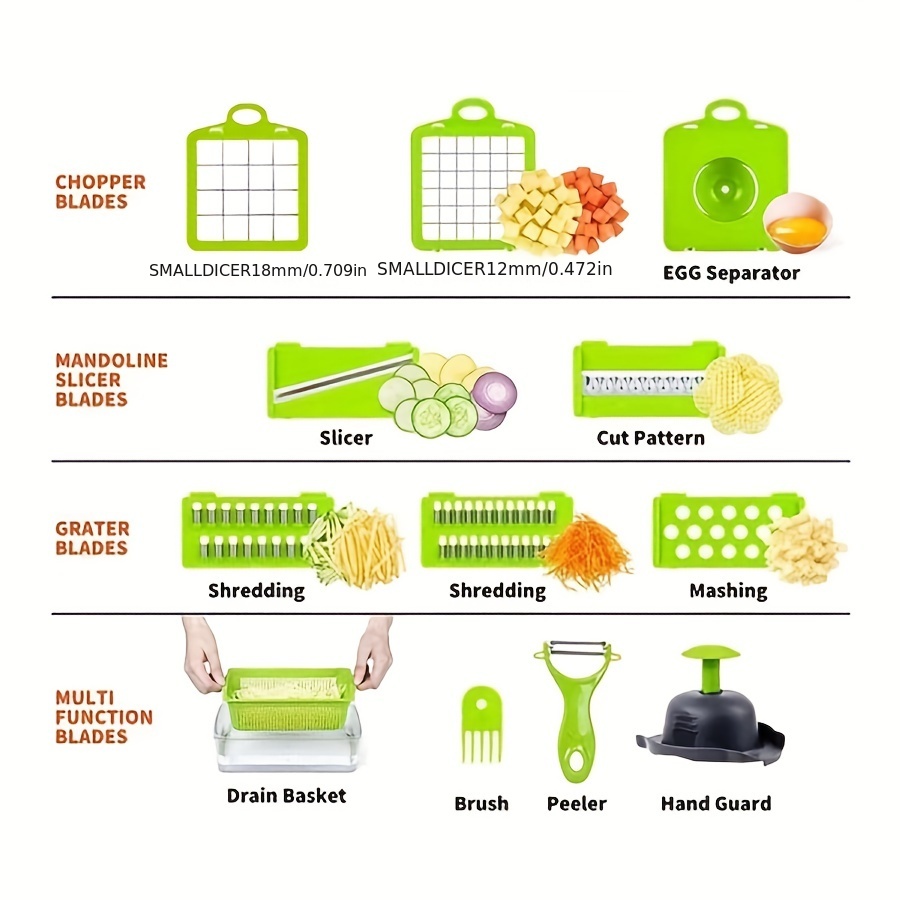 10in1 Vegetable Chopper, Multifunctional Fruit Slicer, Manual Food Grater, Vegetable  Slicer, Cutter With Drain Basket And Hand Guard, Onion Mincer Chopper,  Household Potato Shredder, Kitchen Gadgets, Back To School Supplies - Temu