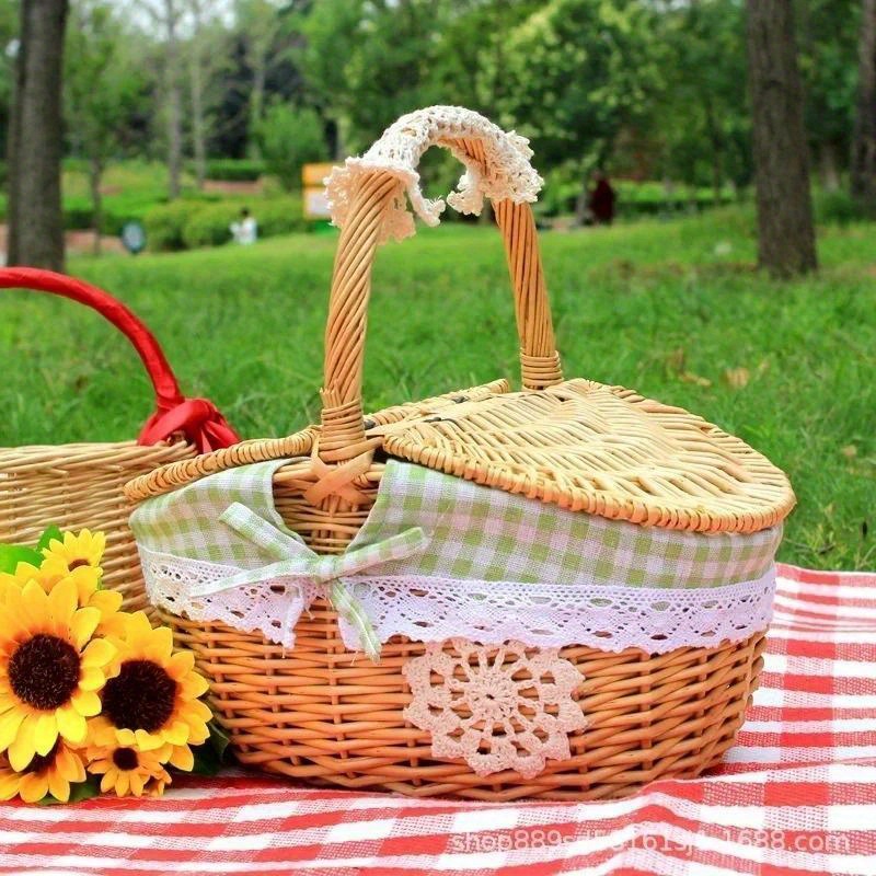 Square Top Rim with Curved Bottom Woodchip Handle Basket - Small