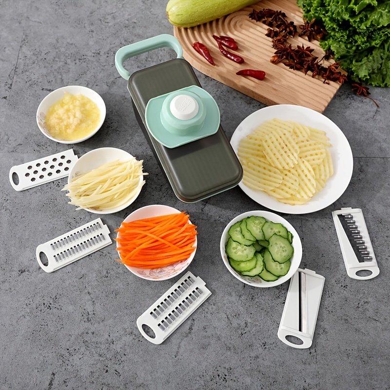  Rallador de queso rotativo, rallador de queso 5 en 1 con asa,  cuchillas inoxidables reemplazables, cortador de queso, rallador de queso,  manivela de mano, utensilios de cocina fáciles de limpiar con