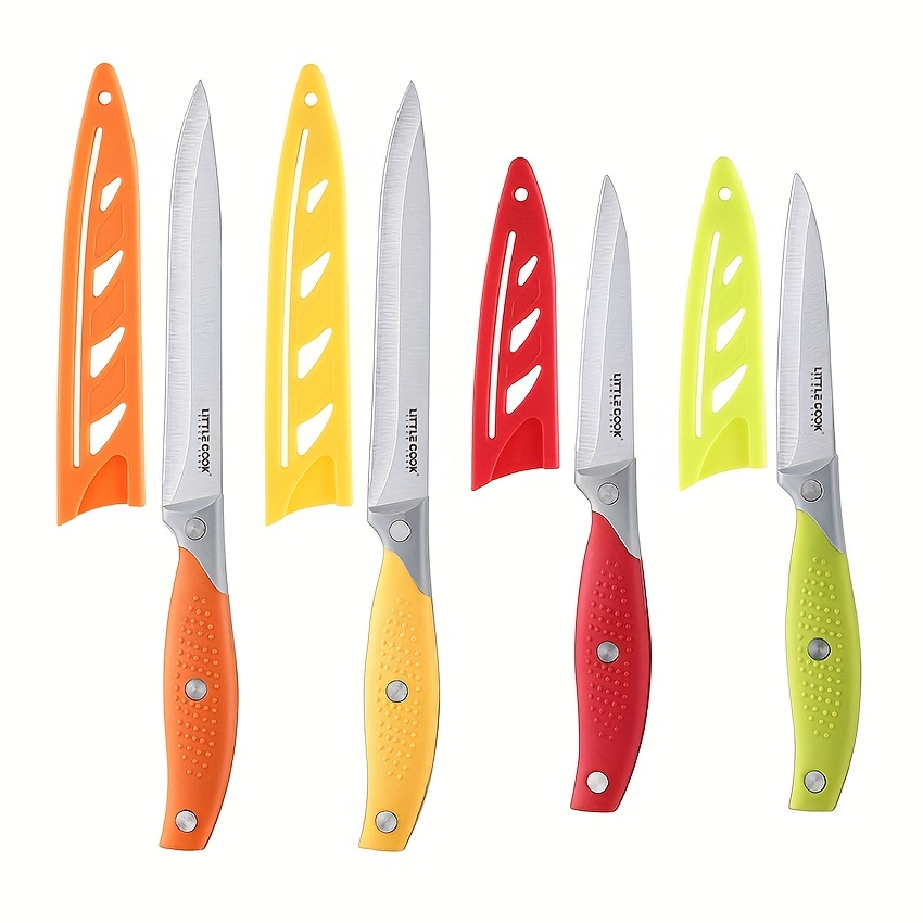2 - Non-Stick Paring Knives Knife w/ Sheath Covers - Blue & Orange Kitchen  Tools
