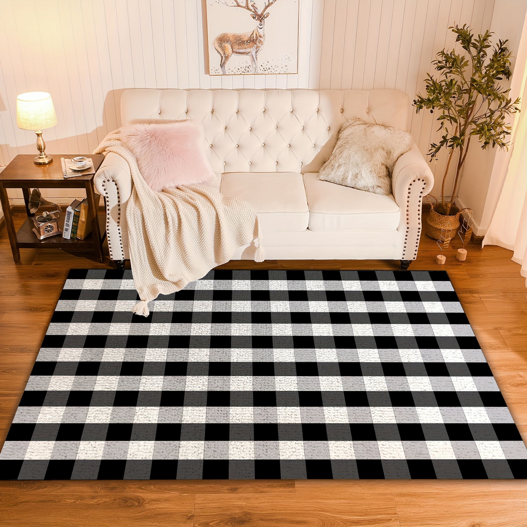 Tapis DAMIER 30 cm vache blanc et marron avec contour 180x240 cm