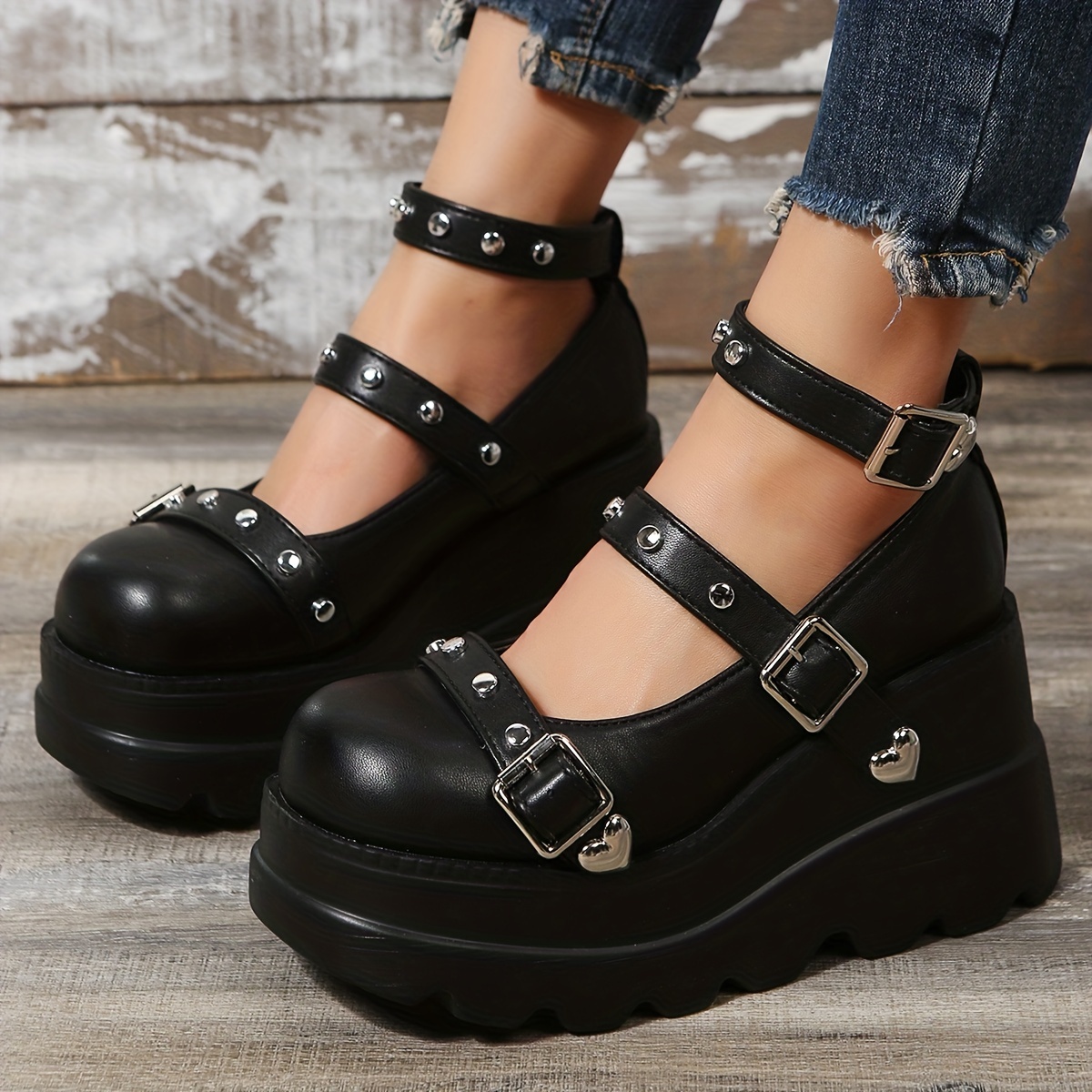 Women's Platform Mary Jane, Round Toe Buckle Strap Chunky Heeled Loafers,  Preppy Style Patent Leather Uniform Shoes - Temu