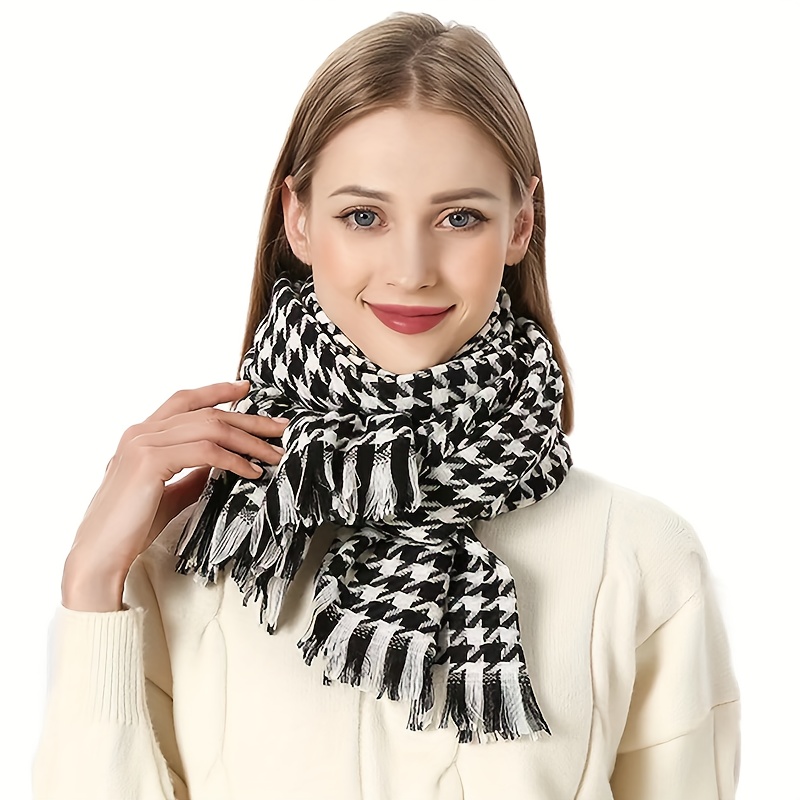 Classic Black White Pattern Scarf Vintage Warm Stretch Wrap Shawl Autumn  Winter Coldproof Neck Protection Long Scarf Shawl - Temu Germany