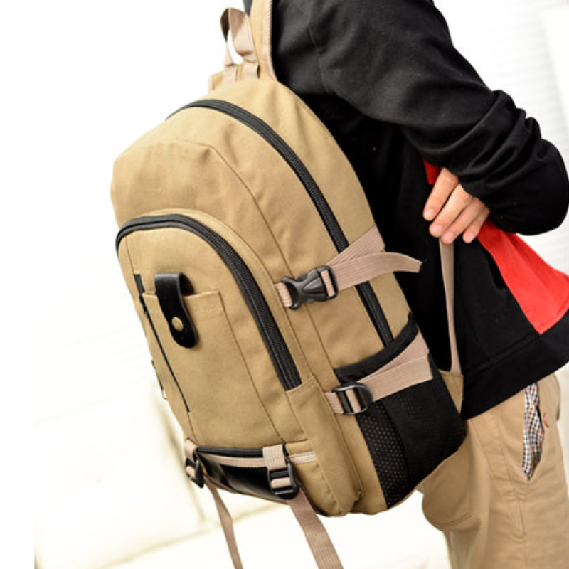Backpack canvas backpack leather trim mixed backpack unisex casual design  simple minimalist functional retro look rectangular format