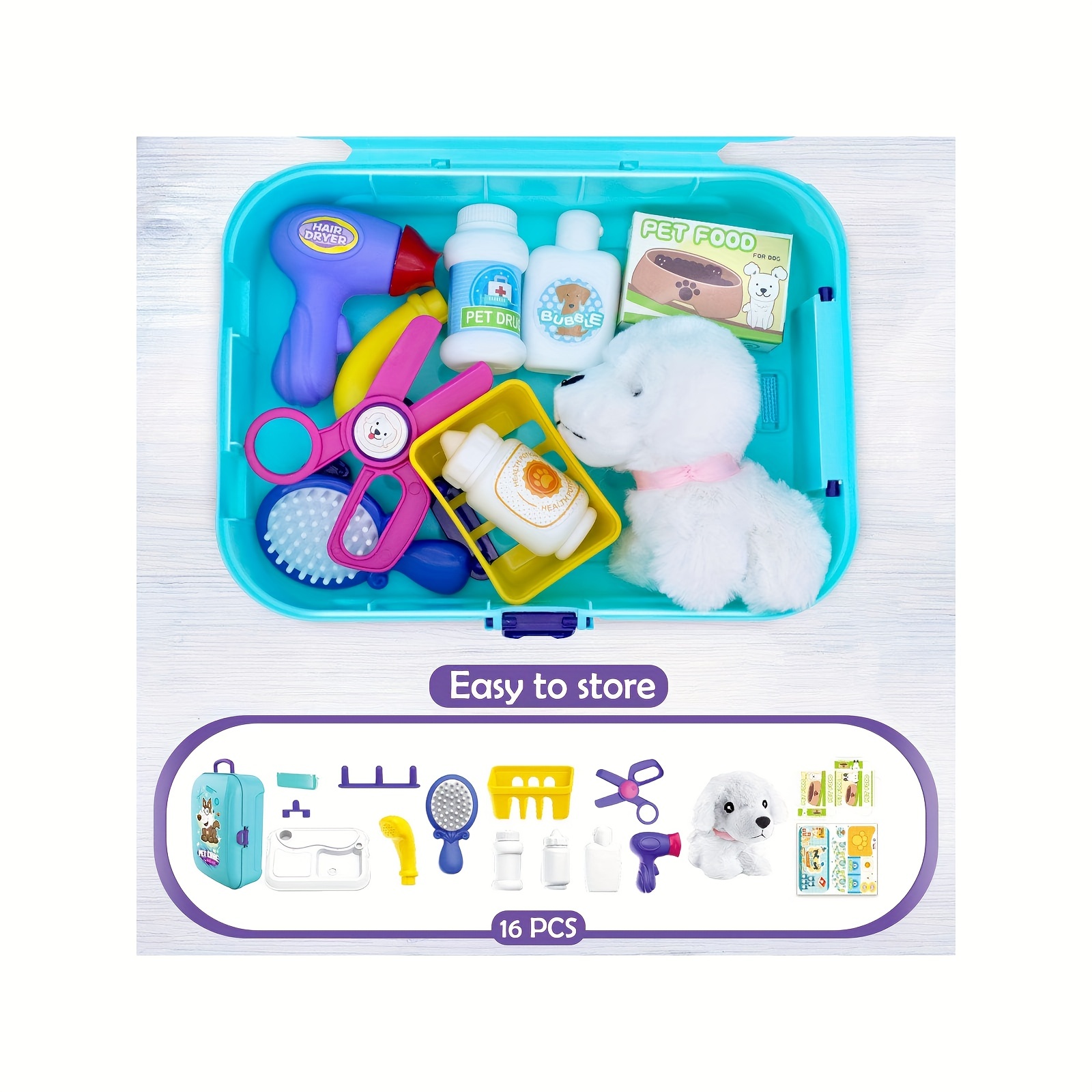 Pet Care Play Set Pretend Play Feeding Dog Backpack Vet Kit