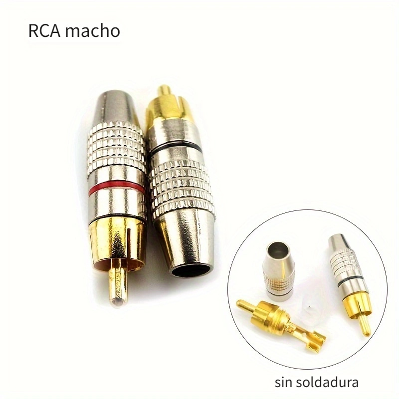 CONECTOR RCA DORADO MACHO - ROJO - METAL - SOLDAR Conectores y adap