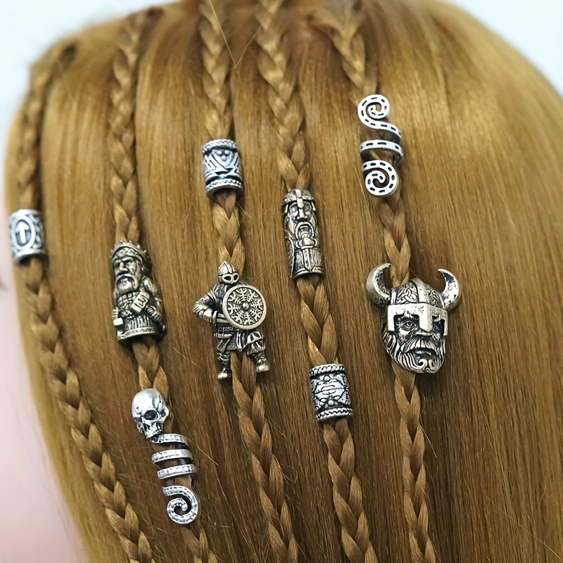24Pcs Norse Vikings Runes Hair Beard Beads for Bracelets Pendant Necklace  DIY,Braiding Beads for Hair Braids Antique Silver Beard Ring Viking Beads