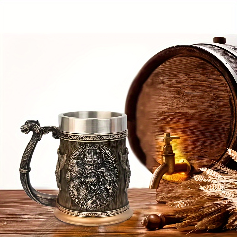 Tankard Mug, Stainless Steel Viking Beer Mug, Double-Barrel Insulation  Wooden Beer Tankard Cup, 600ml Wooden Medieval Mugs, Beer Cup Stein for