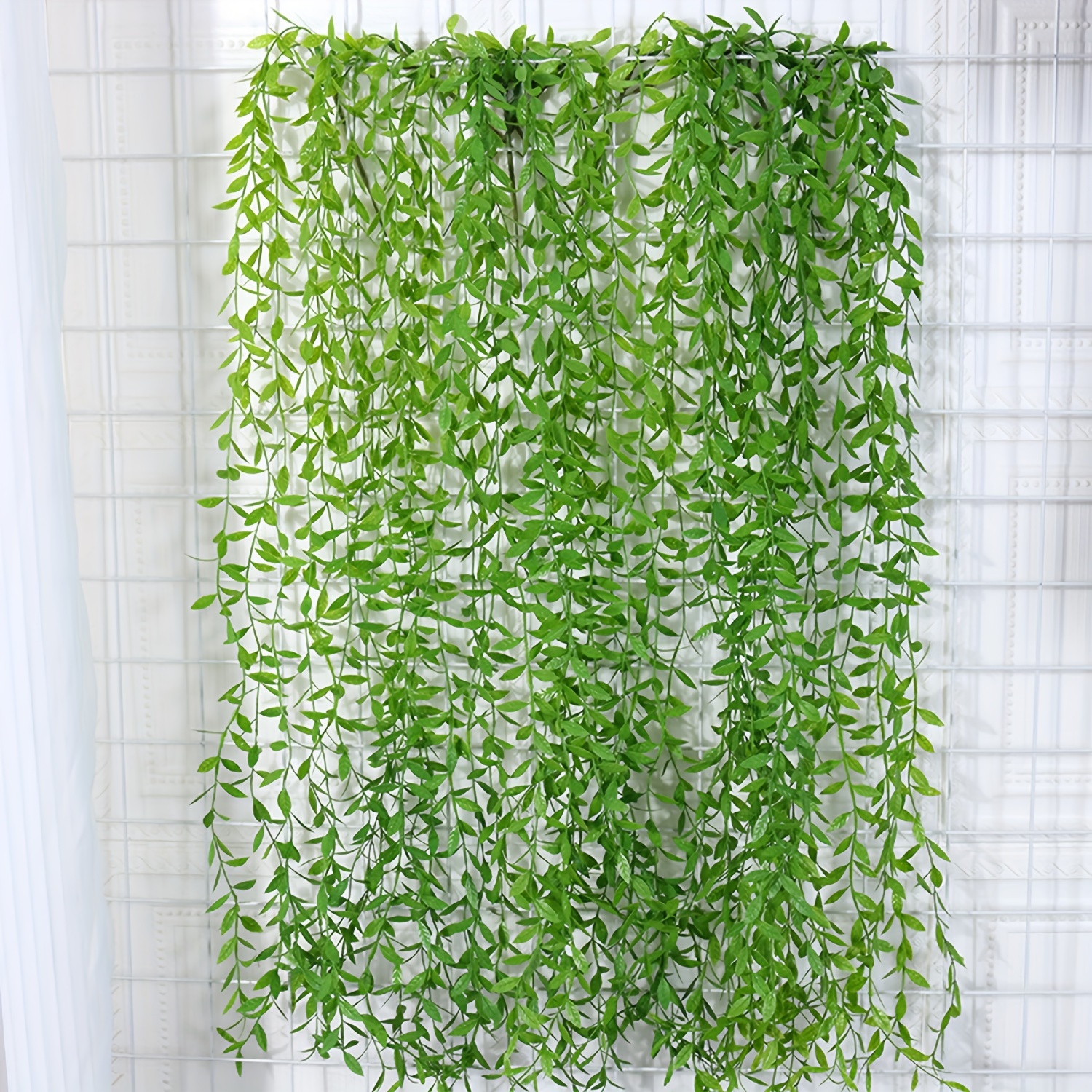 Vid colgante artificial, plantas de hiedra falsas, hojas verdes, follaje,  planta de vid de ratán sintético verde para interiores y exteriores, hogar