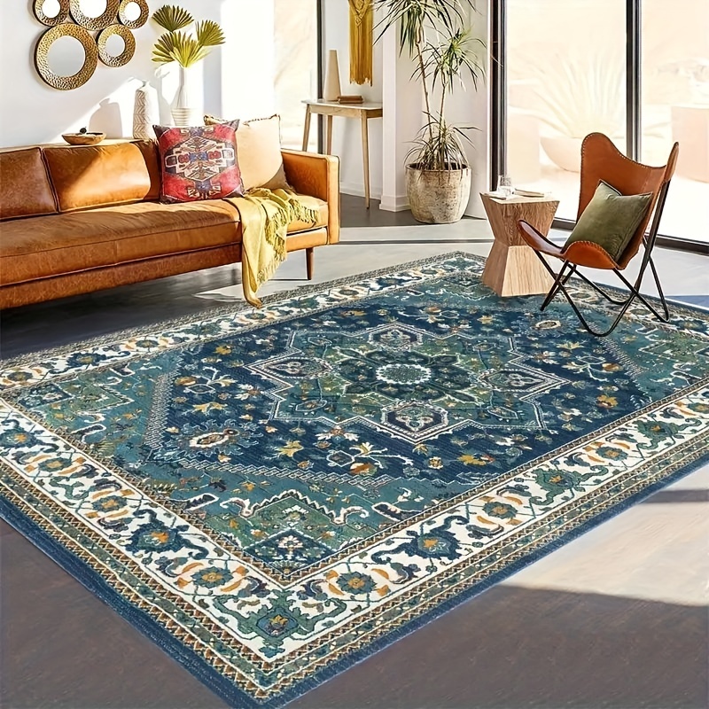 Large Area Rug 9x12 Bordered Rug Indoor Outdoor Rug Solid Rug Soft Modern  Geometric Boho Rug, Non-Slip Rugs for Living Room, Foldable Machine  Washable