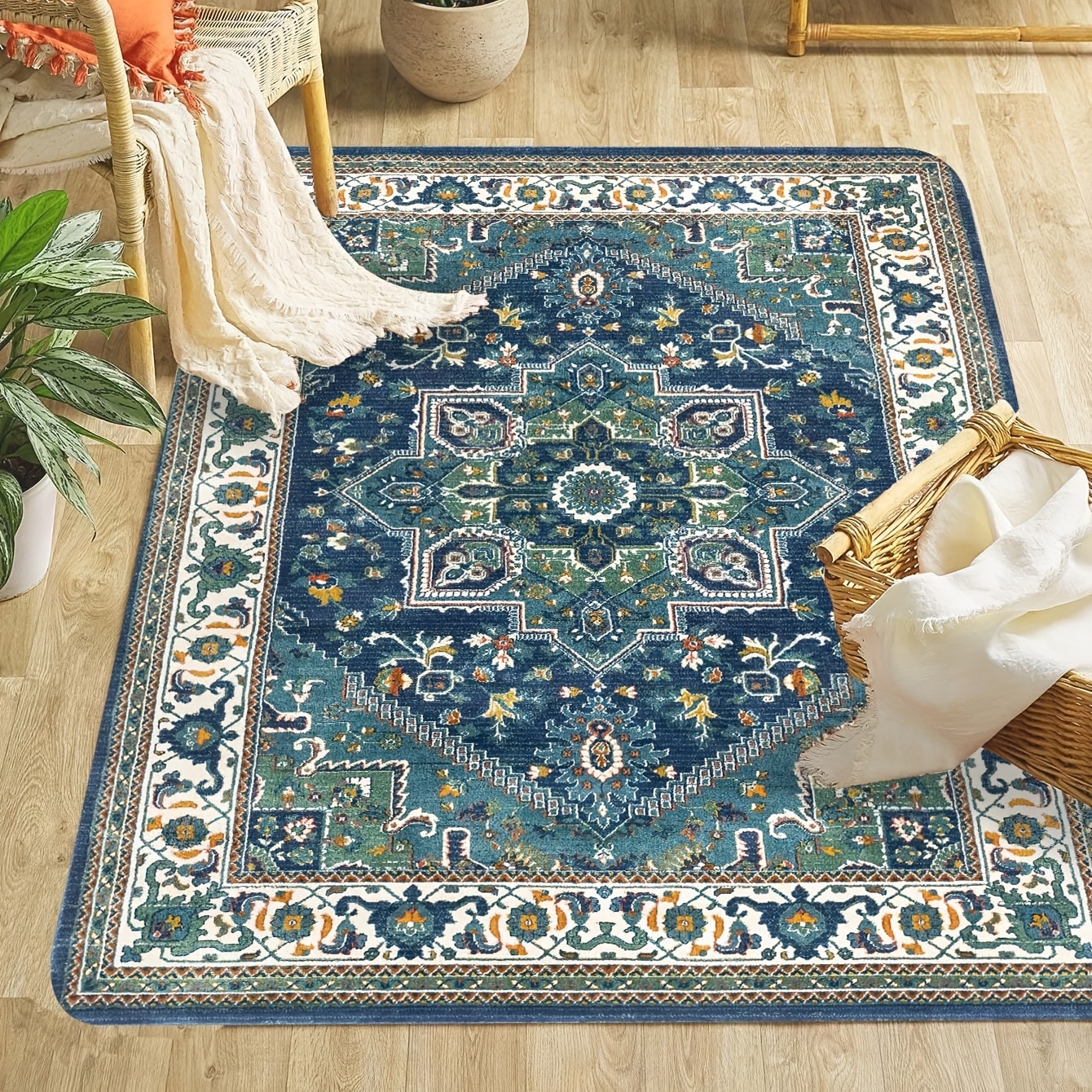 1pc Tapis Salon Chambre, Tapis Douceur Lavable En Machine Avec Dos  Antidérapant Ne Perdant Pas, Tapis Médaillon Boho Pour Salle À Manger  Pépinière Bureau À Domicile Décoration Intérieure Bleu Crème - Temu