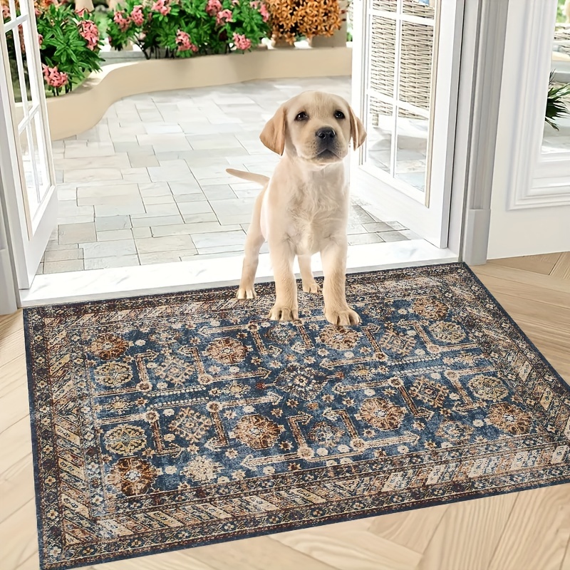 French Retro PVC Leather Carpet Stain and Oil Resistant Kitchen Rug  Cuttable Entry Door Mat Large Area Washable Balcony Carpets
