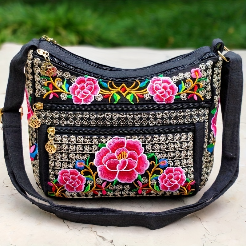 Pink Hippie Boho Crossbody school Bag Fabric Messenger Sling Bag