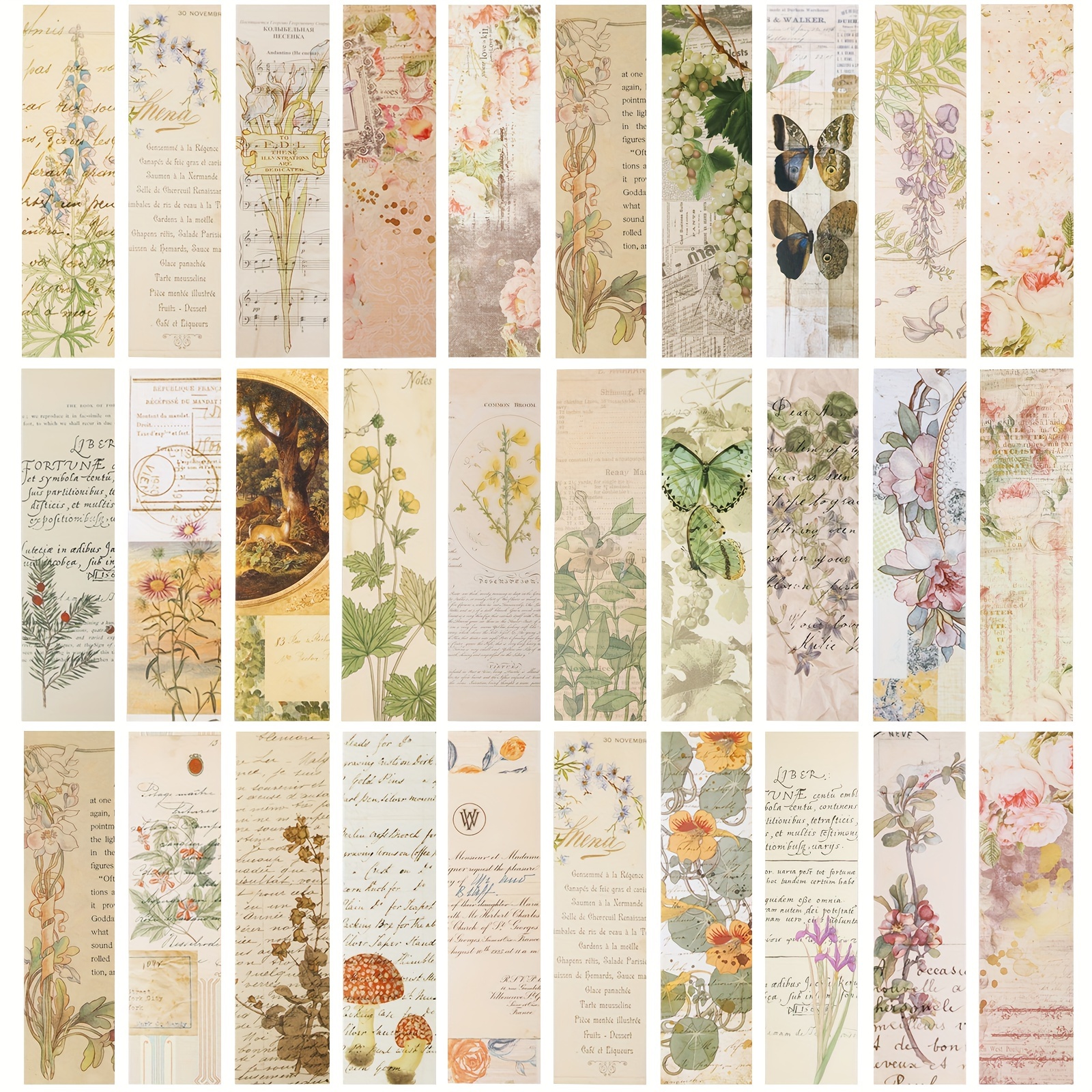 Vintage Paper Bookmarks,30 Pcs Natural Style Book Marks Retro
