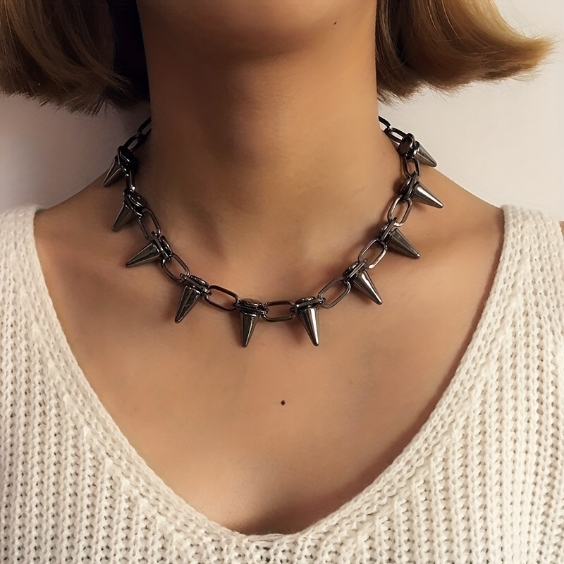 Spike Punk Choker Collar Girl Goth Pentagram Necklace Emo Neck Strap  Accessories