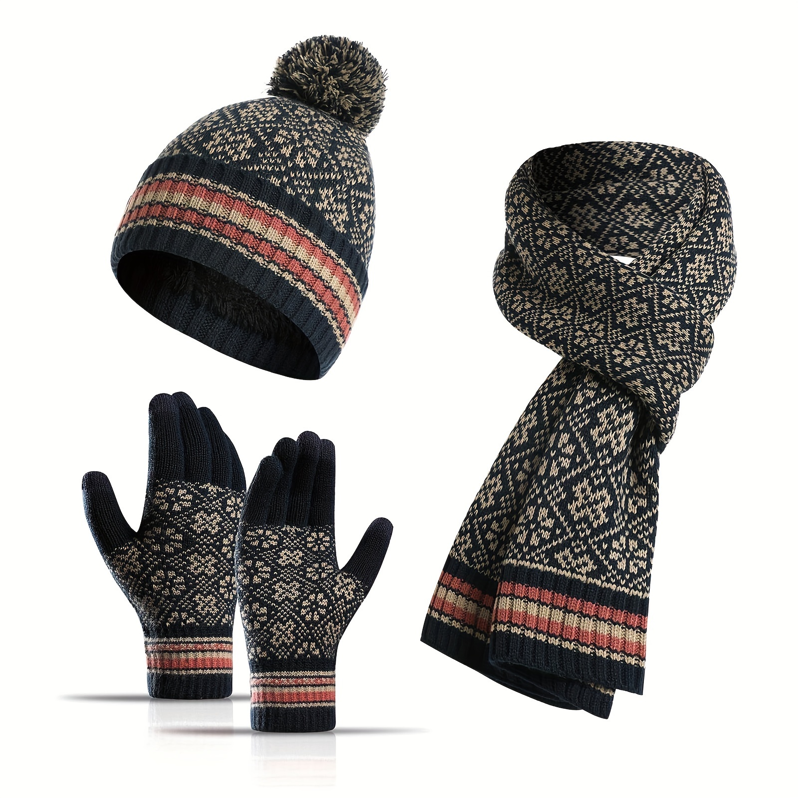 Knitted Women's and Winter Snowflake Gloves and Thick with Screen Adult  Printing Cold Weather Winter Cable Golf Glove