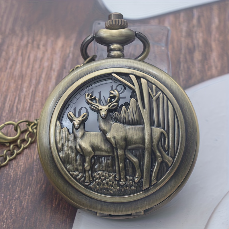 Majestron quartz clearance pocket watch deer