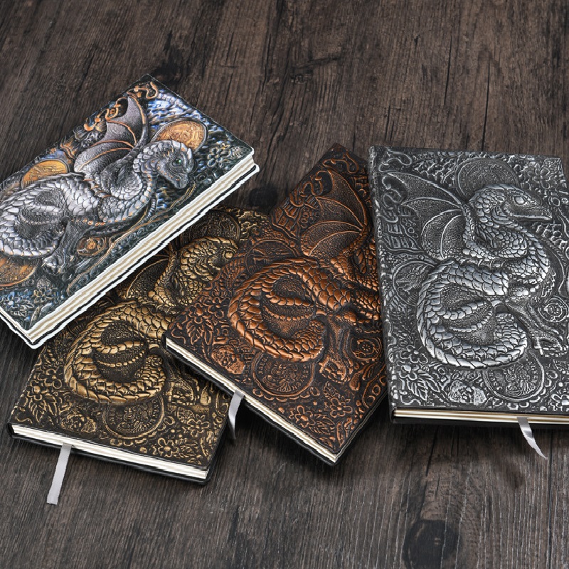 Notebook / Journal, Unique 200 Page Book with 3D Silver Dragon Embossed  Faux Leather Cover. Great Accessories Fantasy Gift for Players, Men or  Women 