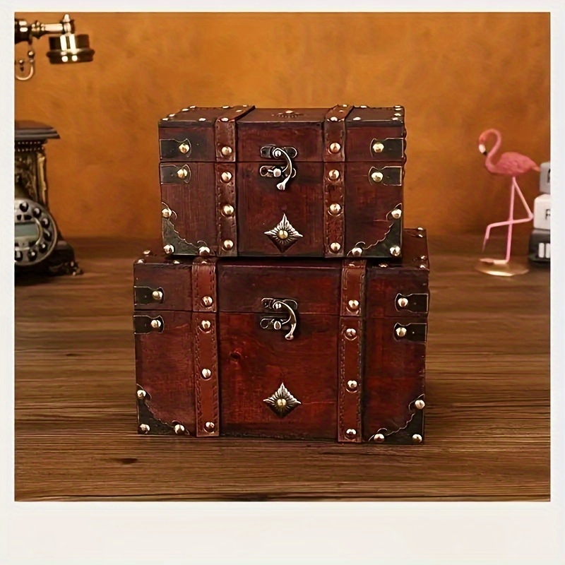 Caja de almacenamiento de madera vintage, baúl de madera decorativo  portátil, baúl de almacenamiento de madera de 4 estilos para regalo, joyas