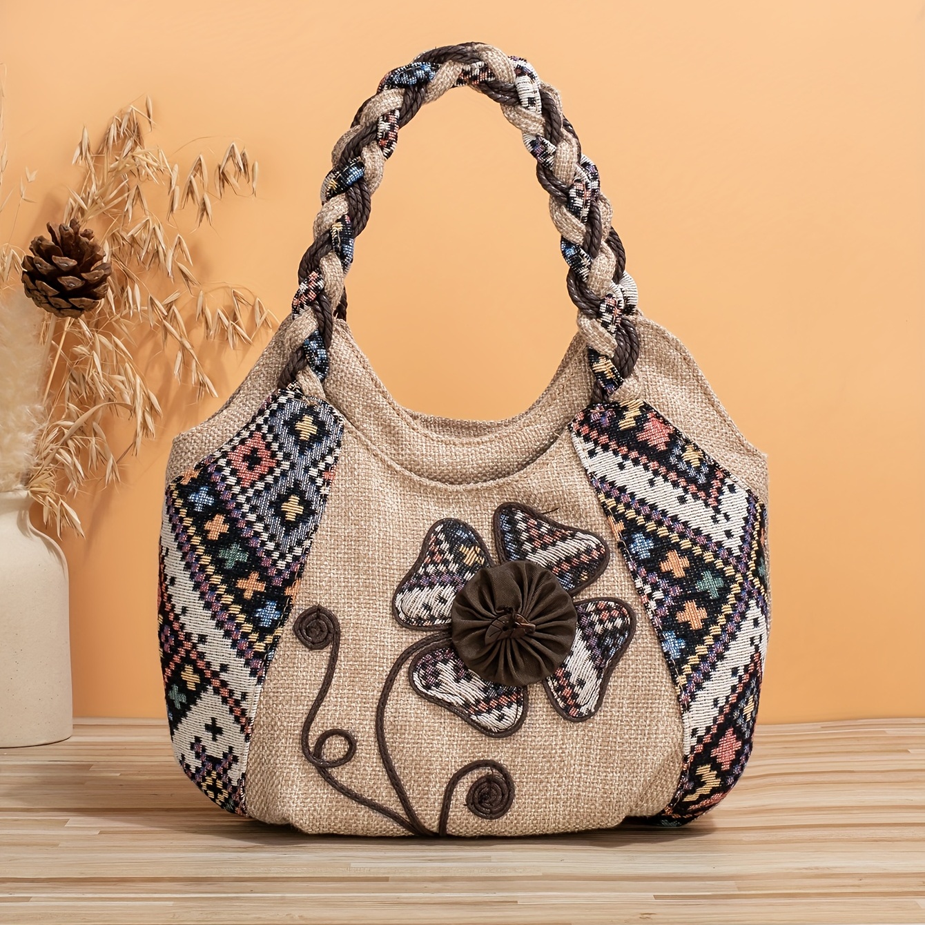 Floral Embroidery Shoulder Bag, Vintage Daily Bucket Bag, Fashion Handbags  For Women - Temu