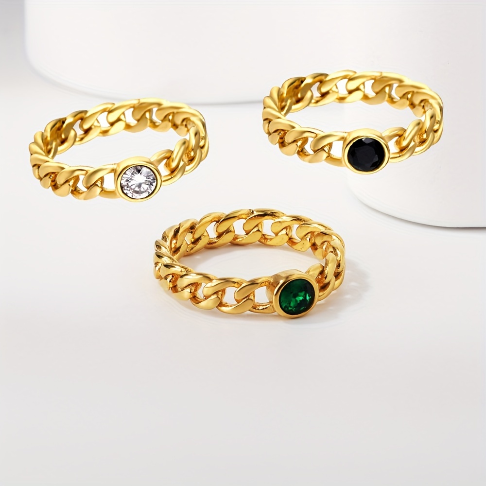 Chain Design Open Zircon Golden Ring 18k Gold Plated Fine Jewelry